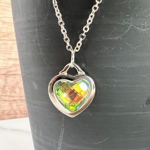 AB Clear Heart with Iridescent Swarovski Crystal Necklace 18”-20” Silver Chain
